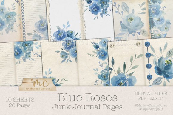 Blue Roses Junk Journal Pages: Vintage Charm for Your Craft