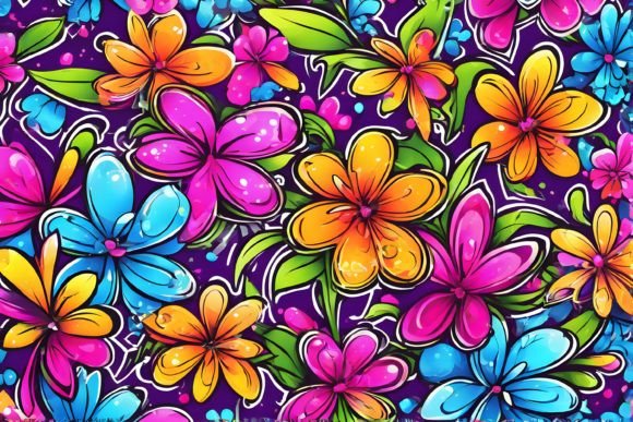 Floral Graffiti Background: Merging Urban Edge with Natural Beauty