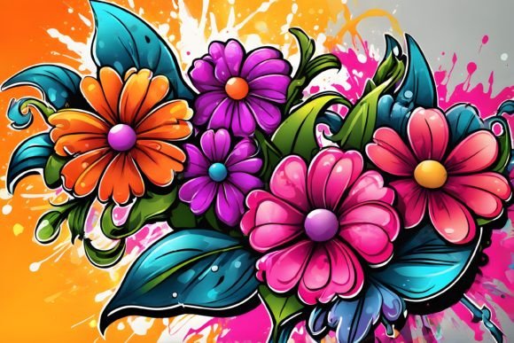 Flower Graffiti Wallpaper: Merging Nature with Street Art