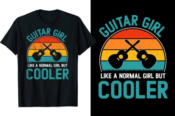 Guitar Girl Retro Vintage T-shirt Design: A Print-Ready Asset