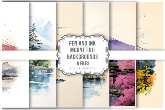 Pen and Ink Mount Fuji Backgrounds: A Designer's Perspective