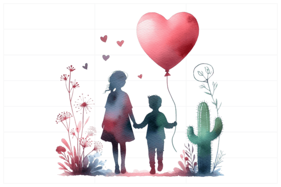 Watercolor Silhouetted Figures Balloon: A Designer's Asset